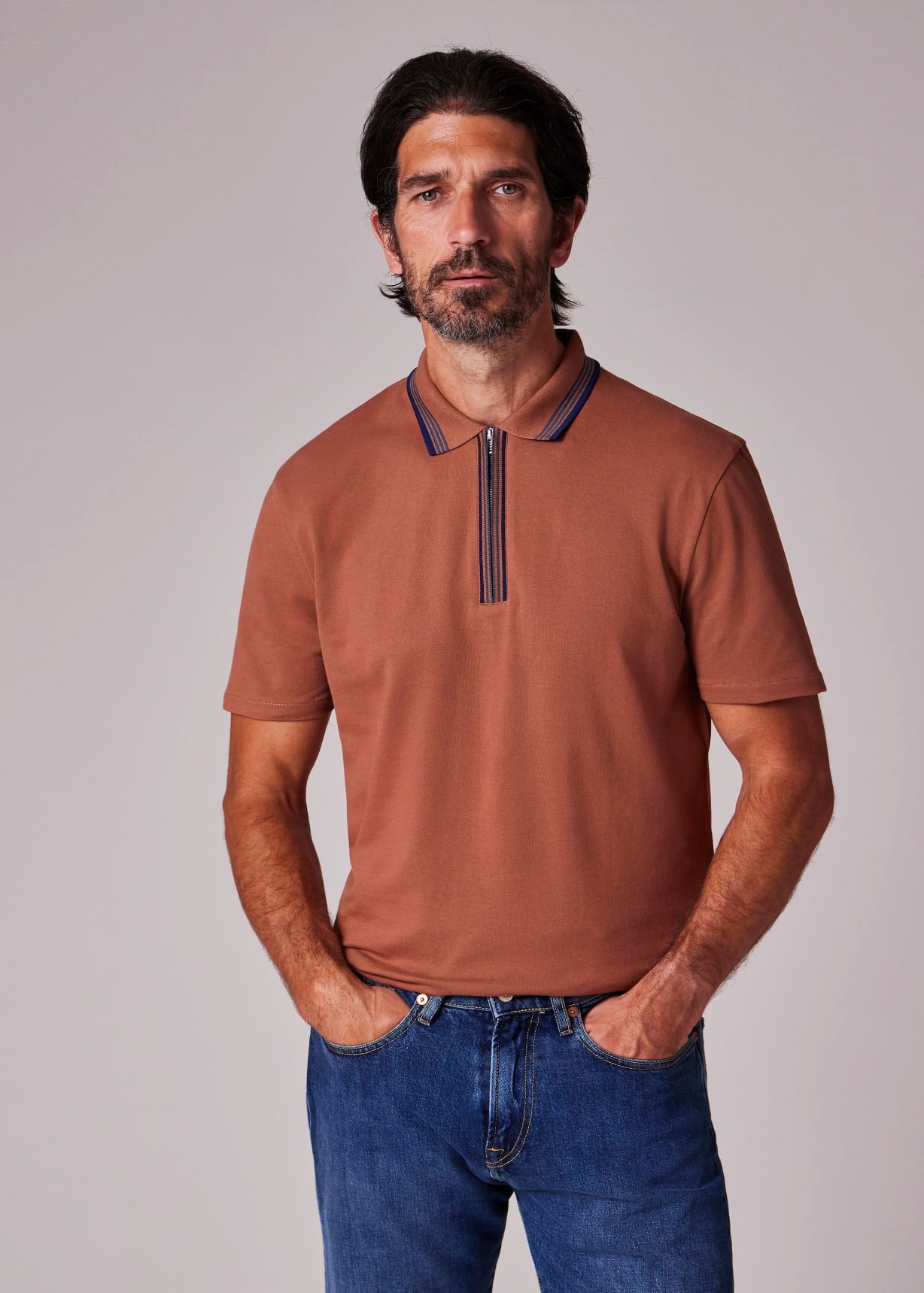 Paul Smith Brown Contrast Tipping Zip-Neck Polo Shirt – Nigel 
