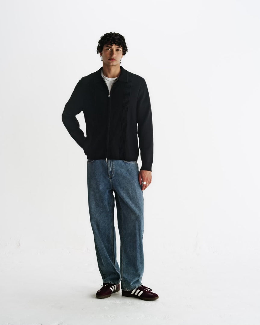 WAX London Lennox - Black Milano Stripe Knitted Polo