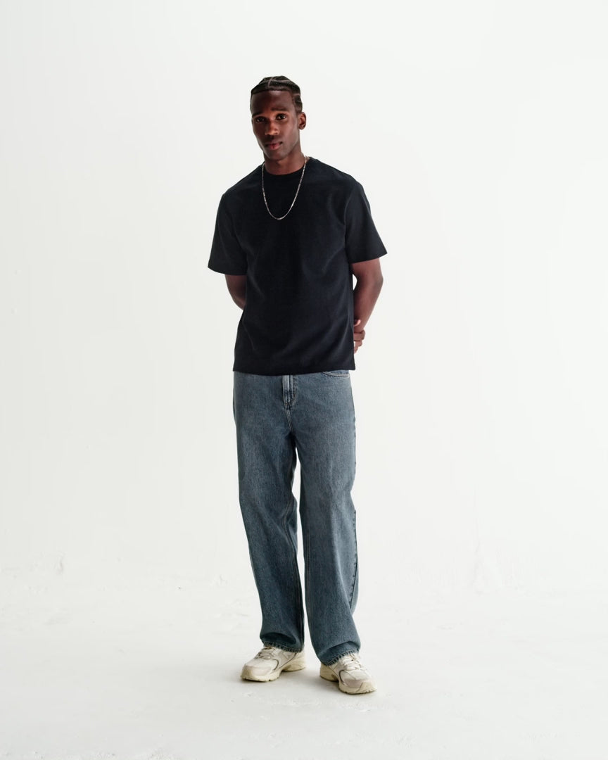 WAX London Dean - Navy Textured Organic Cotton T-Shirt