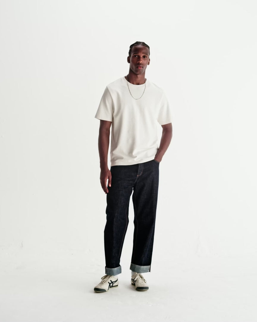 WAX London Dean - Ecru Textured Organic Cotton T-Shirt