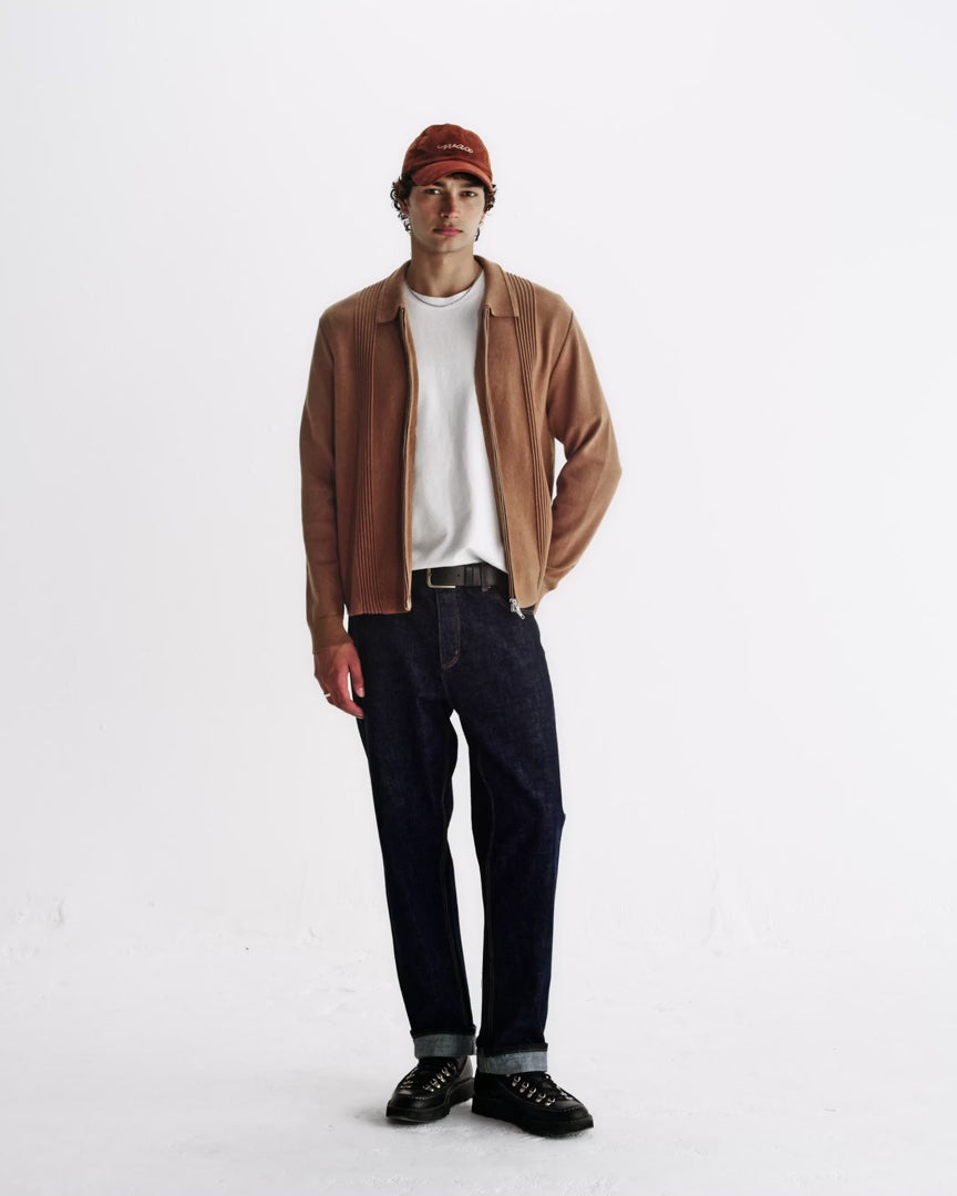 WAX London Lennox - Camel Milano Stripe Knitted Polo